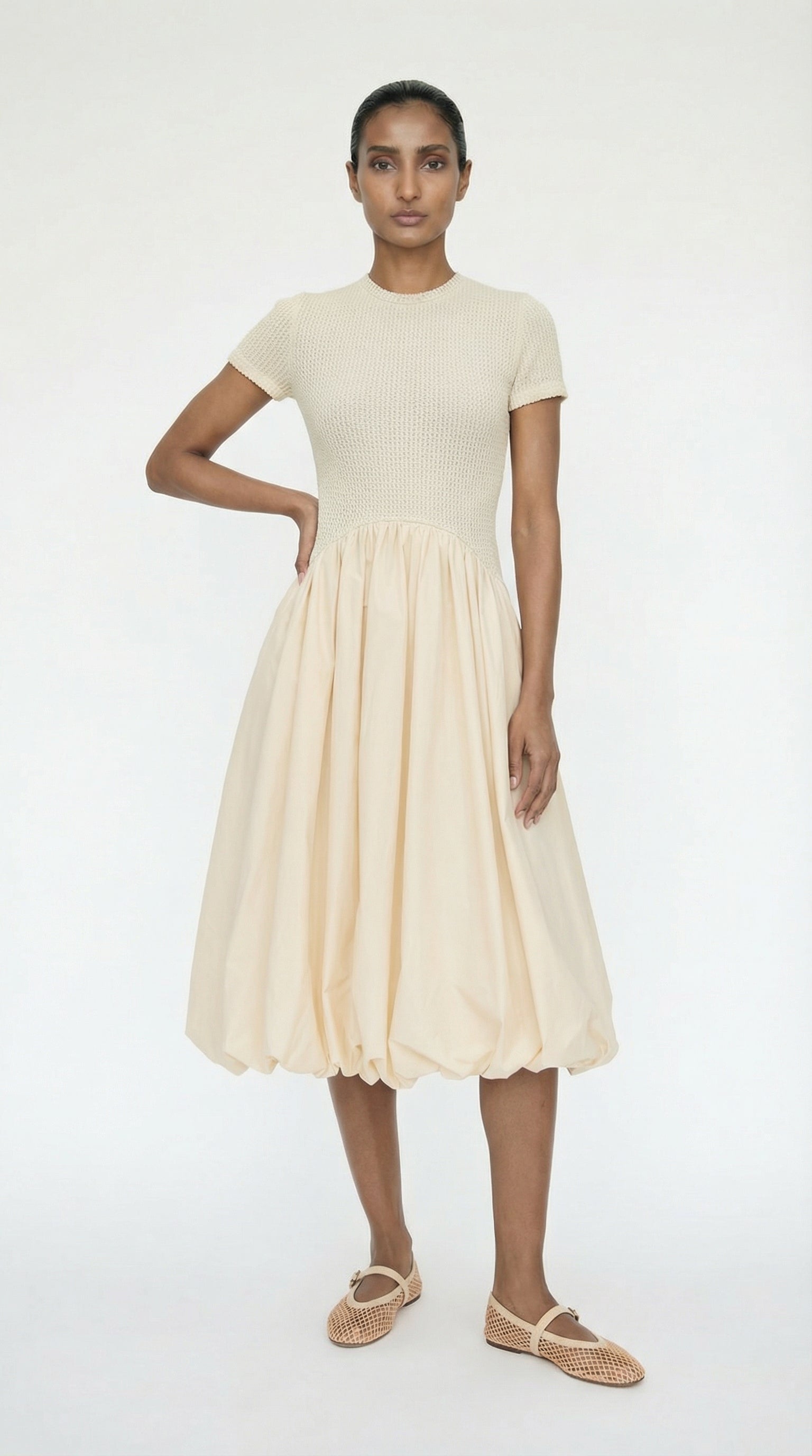 beige spaghetti strap dress White & Beige Lace Midi Dress – Zabella main image 0