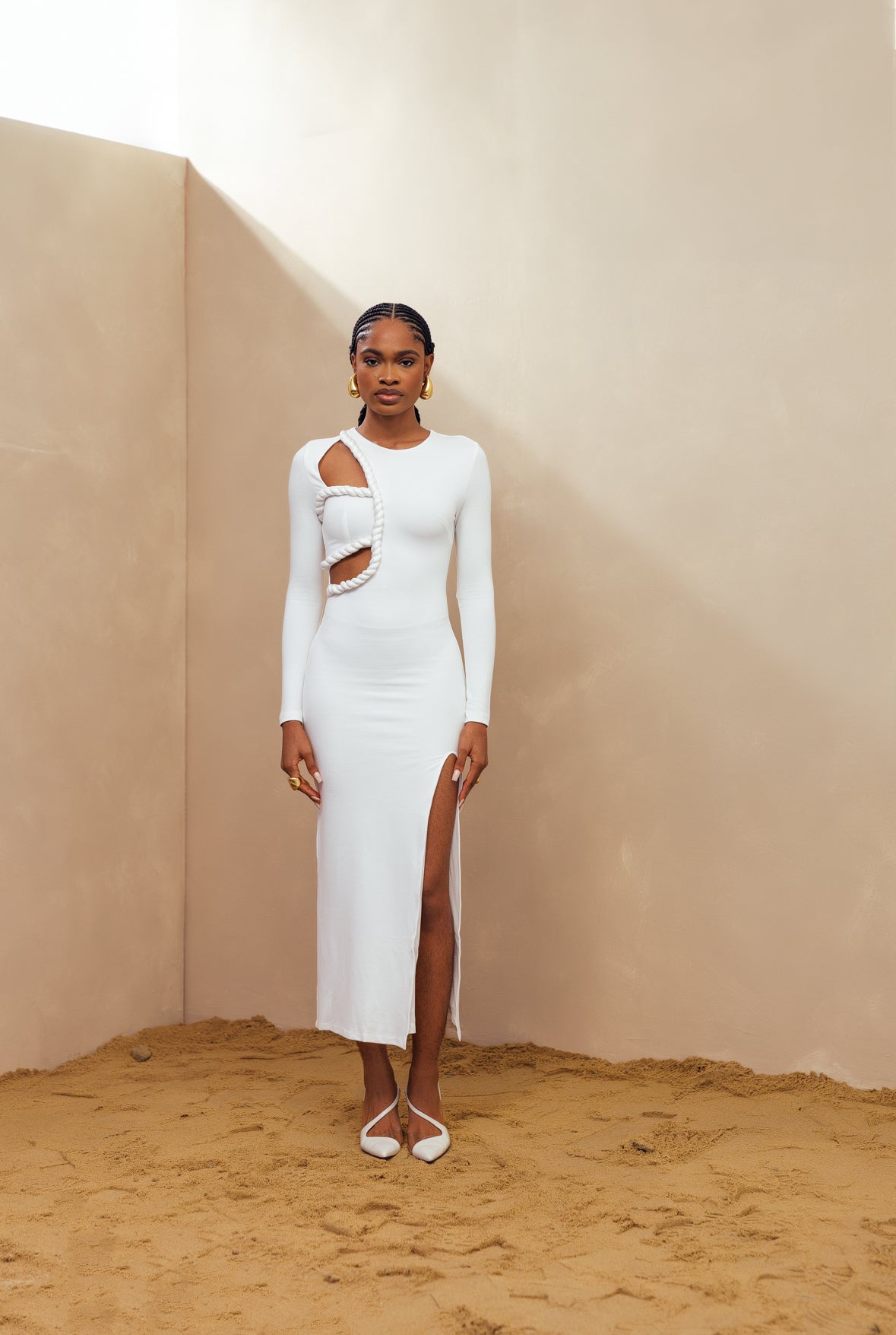 white long sleeve cutout dress Tife Dress White M